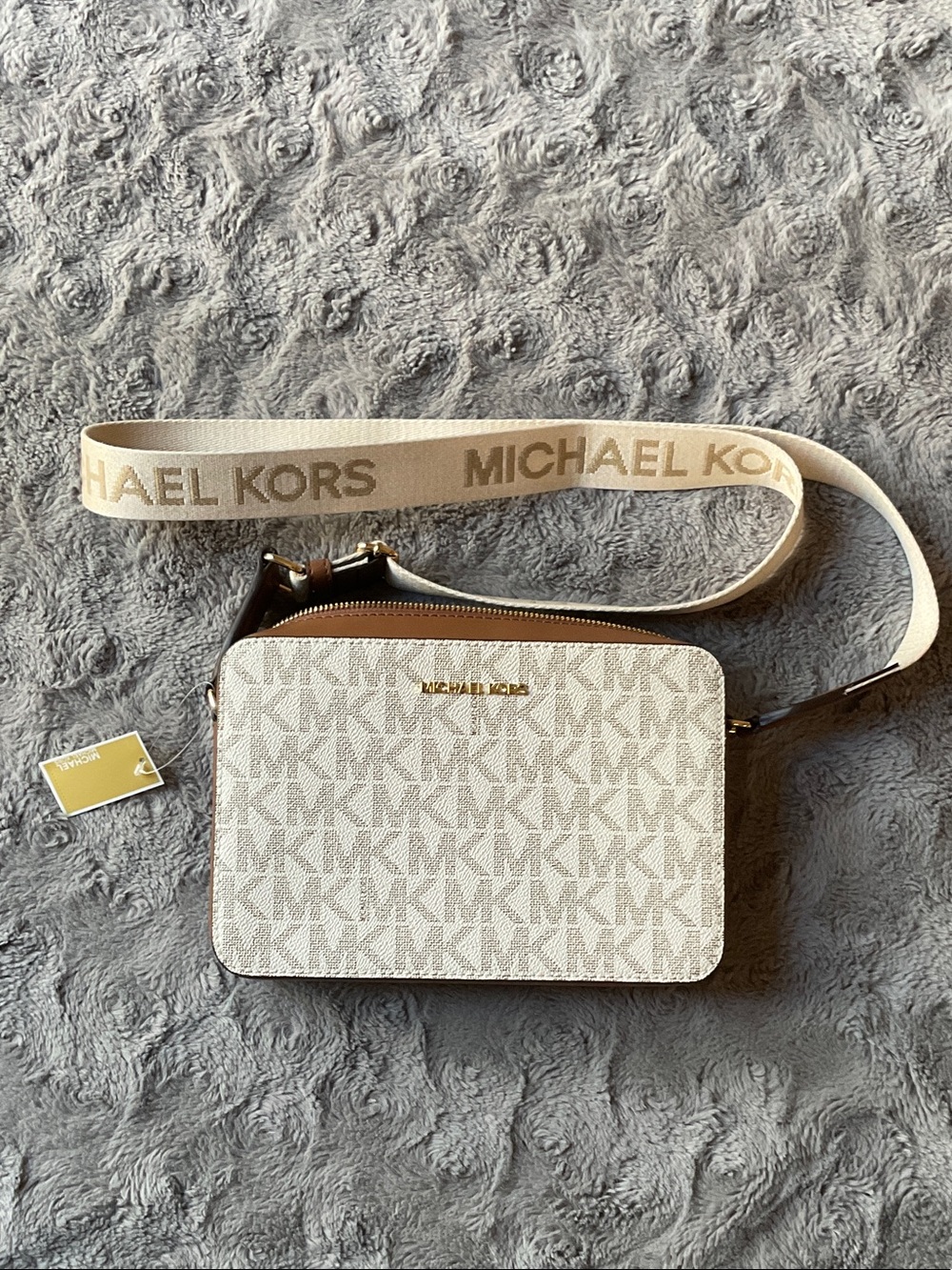 Michael Kors Beige Logo Crossbody with Branded Strap